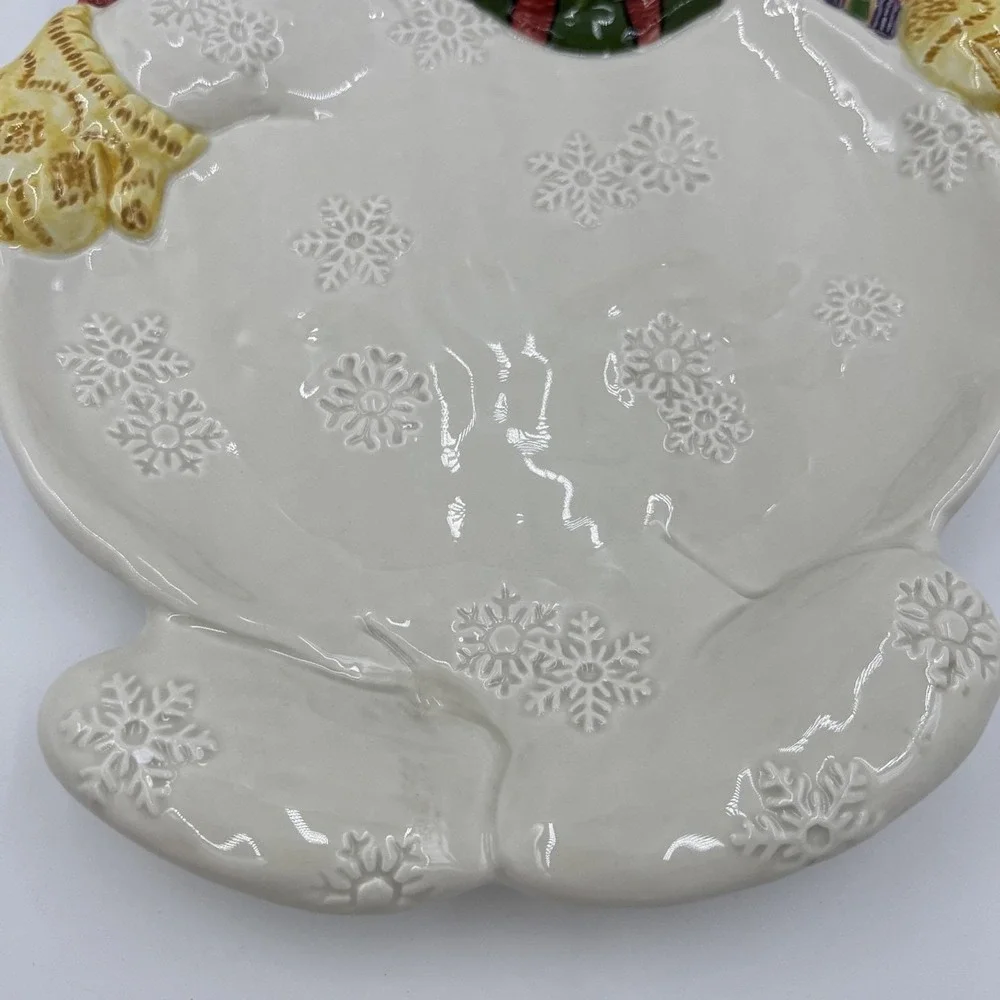 Fitz and Floyd 1995 Vintage Snowman Ceramic Serving Plate‎ Wall Decor 9x11 Inch
